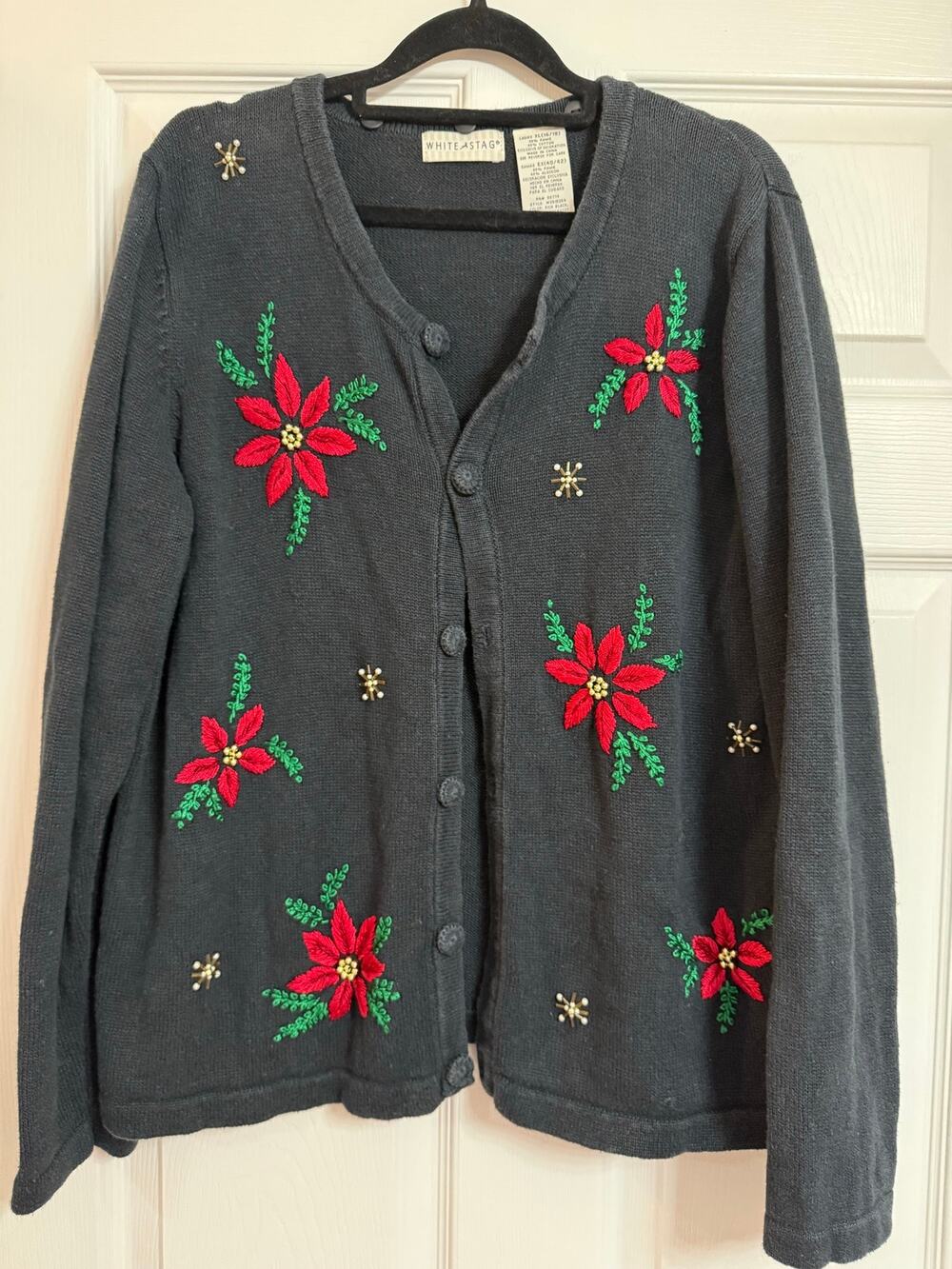 Women’s Vintage 90s White Stag Christmas Holiday Poinsettia Cardigan